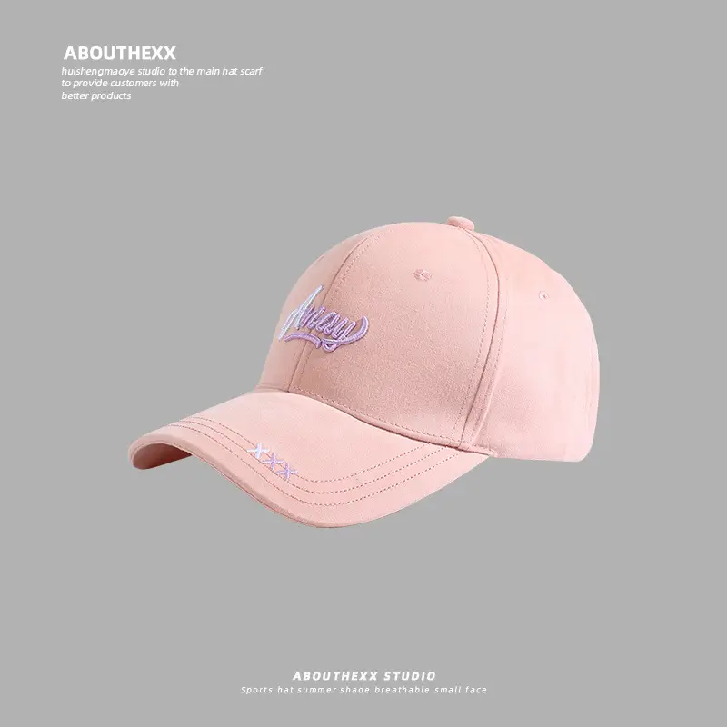 Women's Pink Embroidered Hard Top Cap with Wide Brim — feature 11