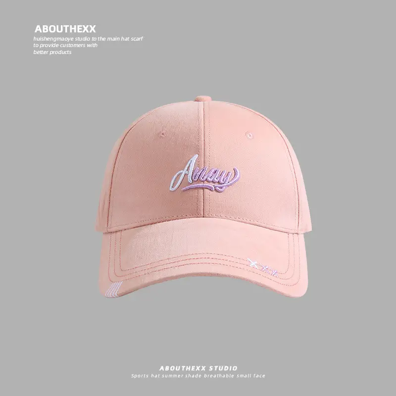 Women's Pink Embroidered Hard Top Cap with Wide Brim - Image 4