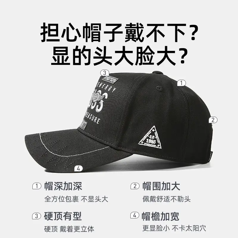 Men's Black Baseball Cap Big Head Outdoor Windproof - Image 6