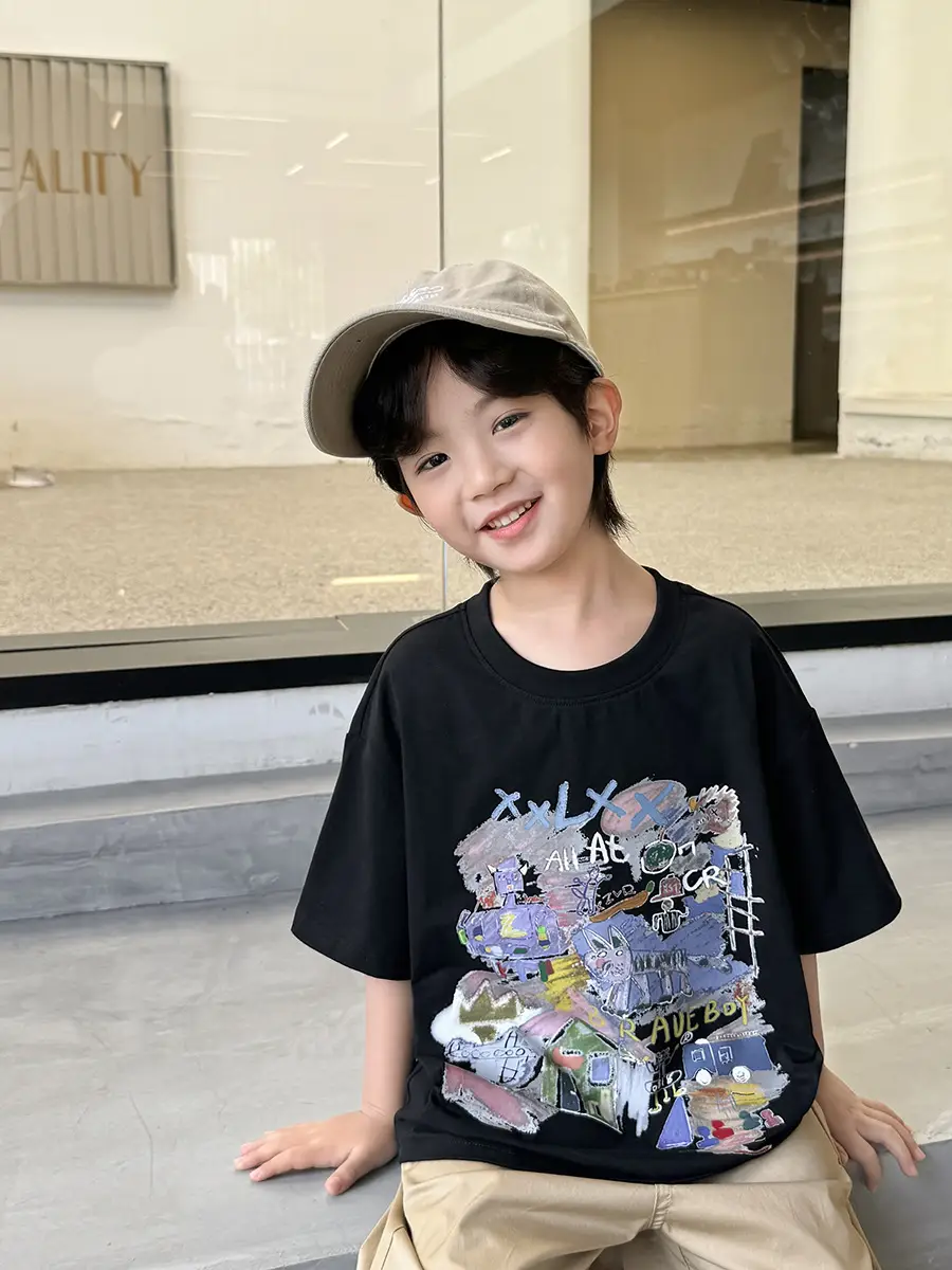 Boys Pure Cotton Graffiti T-Shirt 2026 Summer