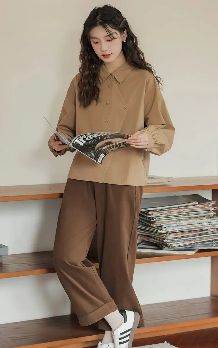 2024 Spring Autumn Winter New Japanese Style College Style Long Sleeve Shirt with Casual Wide Shirt Irregular Top — feature 4