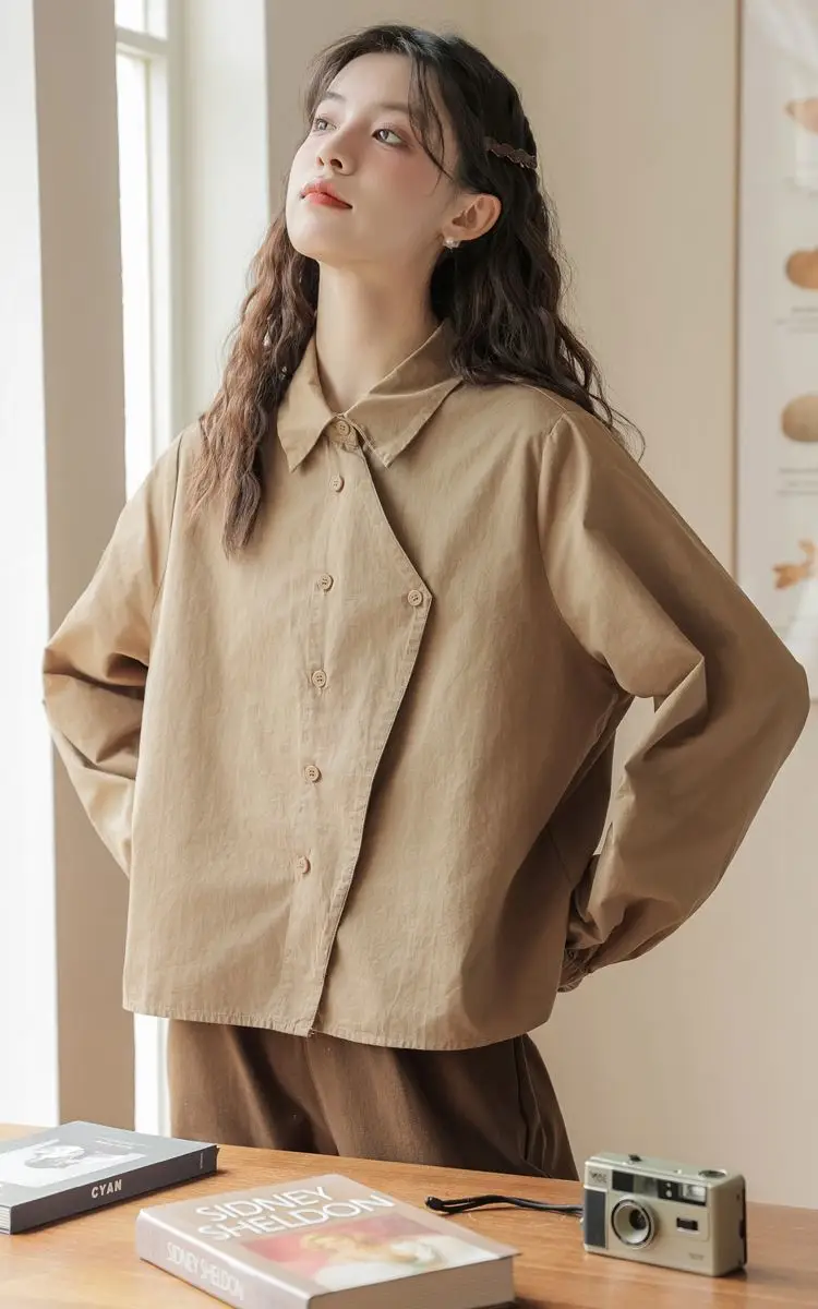 2024 Spring Autumn Winter New Japanese Style College Style Long Sleeve Shirt with Casual Wide Shirt Irregular Top — feature 5