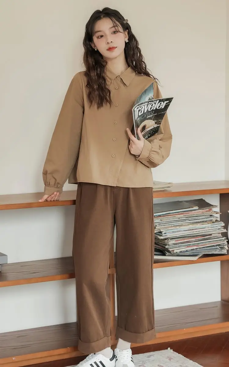2024 Spring Autumn Winter New Japanese Style College Style Long Sleeve Shirt with Casual Wide Shirt Irregular Top — feature 7