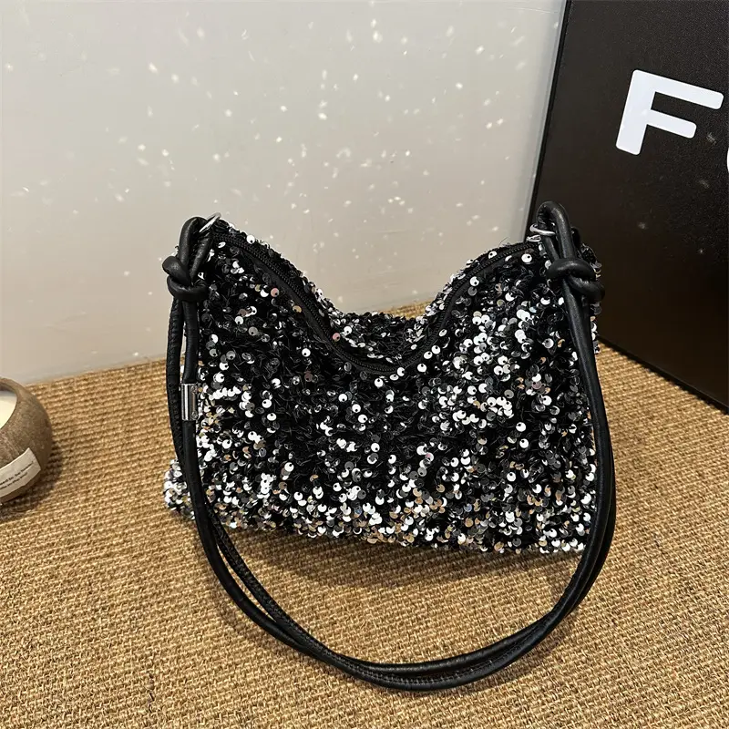 Stylish Sequin Shoulder Bag 2024 New Textile Casual Personalized Simple Crossbody Large Capacity Underarm Women's Trendy Bag