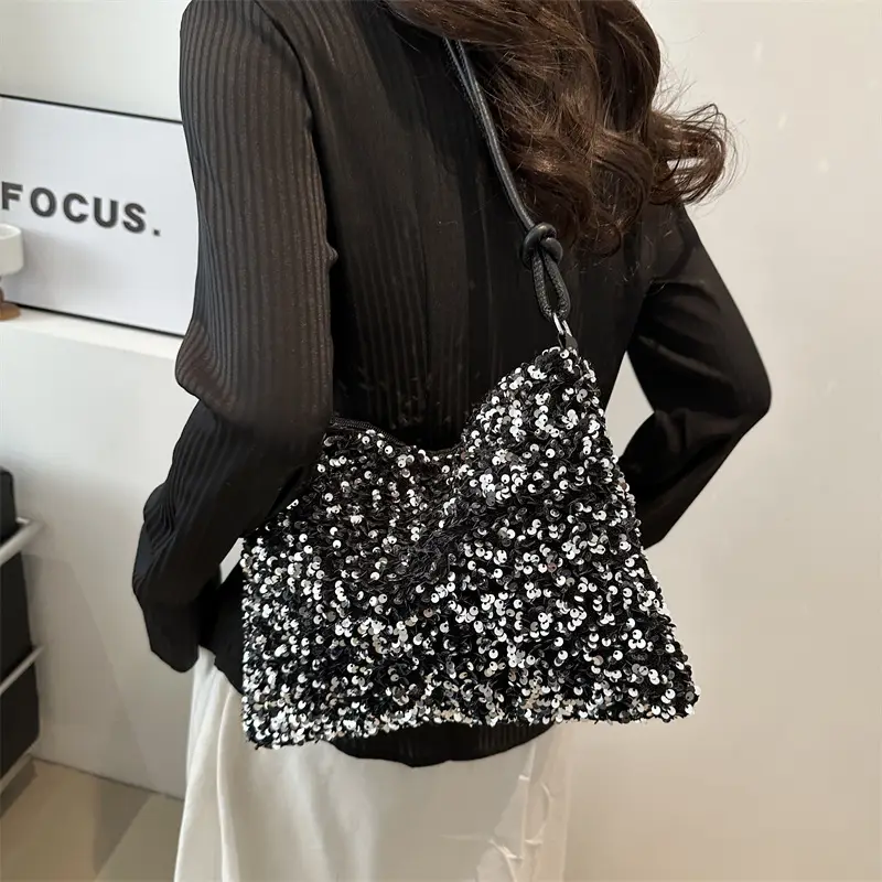 Stylish Sequin Shoulder Bag 2024 New Textile Casual Personalized Simple Crossbody Large Capacity Underarm Women's Trendy Bag