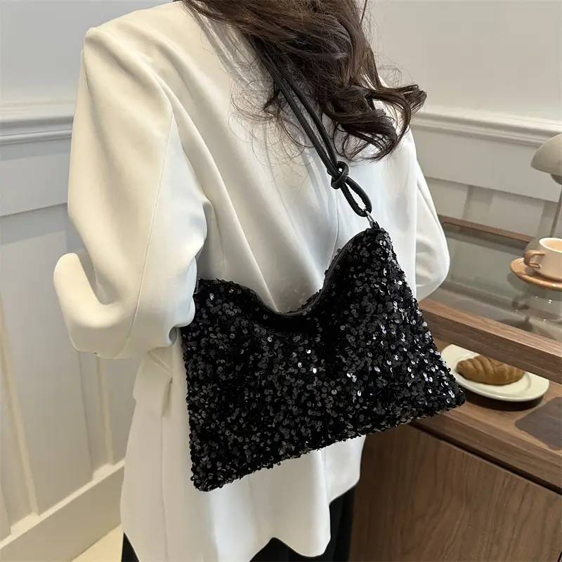 Stylish Sequin Shoulder Bag 2024 New Textile Casual Personalized Simple Crossbody Large Capacity Underarm Women's Trendy Bag