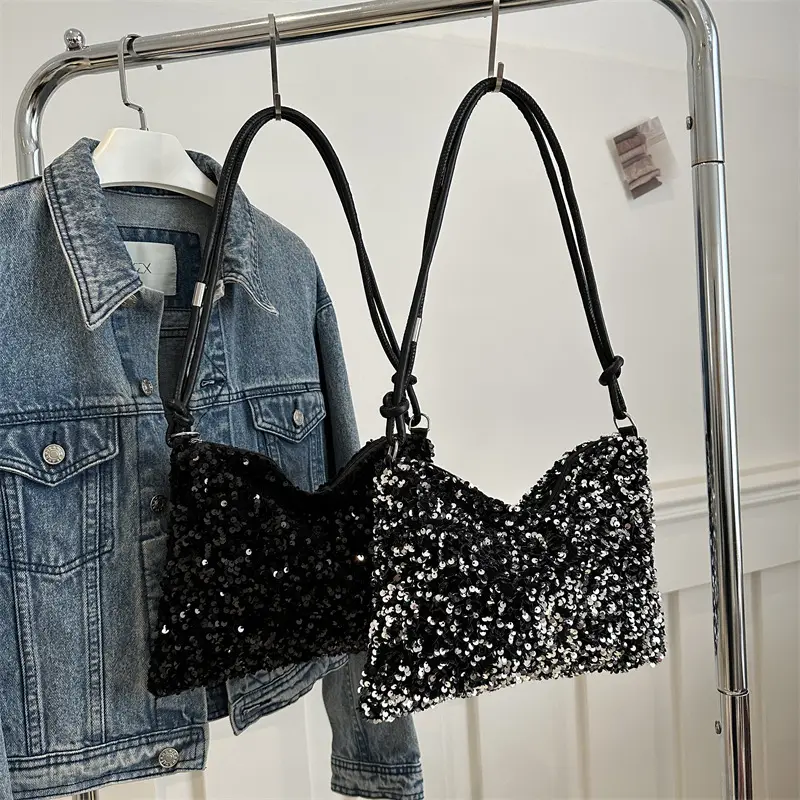 Stylish Sequin Shoulder Bag 2024 New Textile Casual Personalized Simple Crossbody Large Capacity Underarm Women's Trendy Bag