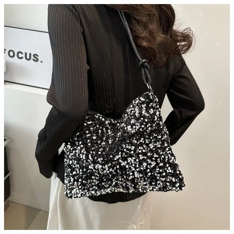 Stylish Sequin Shoulder Bag 2024 New Textile Casual Personalized Simple Crossbody Large Capacity Underarm Women's Trendy Bag — feature 10