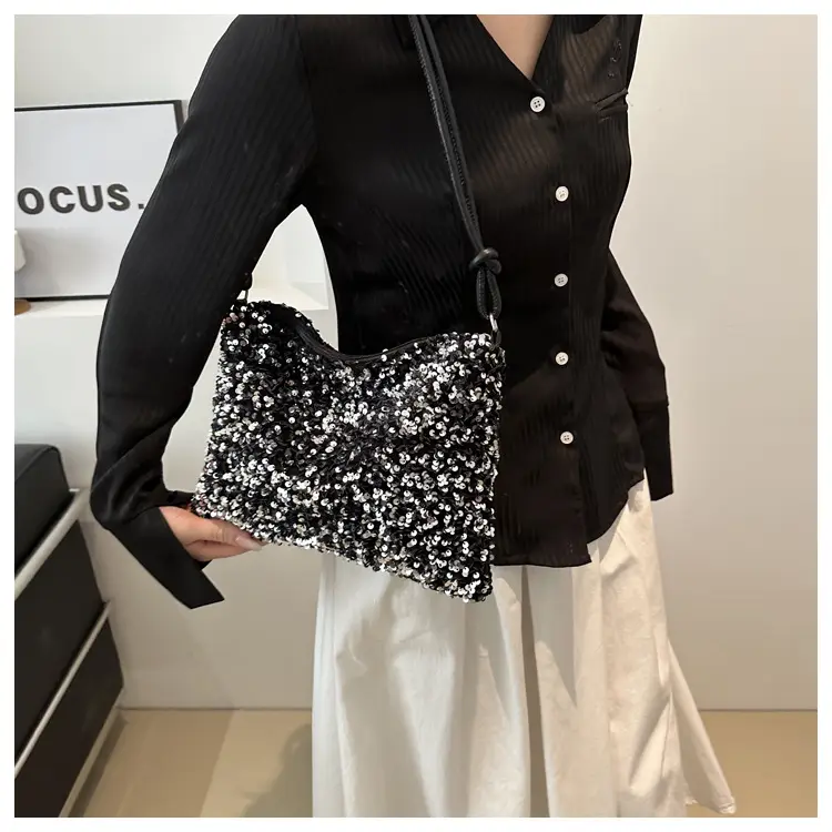 Stylish Sequin Shoulder Bag 2024 New Textile Casual Personalized Simple Crossbody Large Capacity Underarm Women's Trendy Bag — feature 12