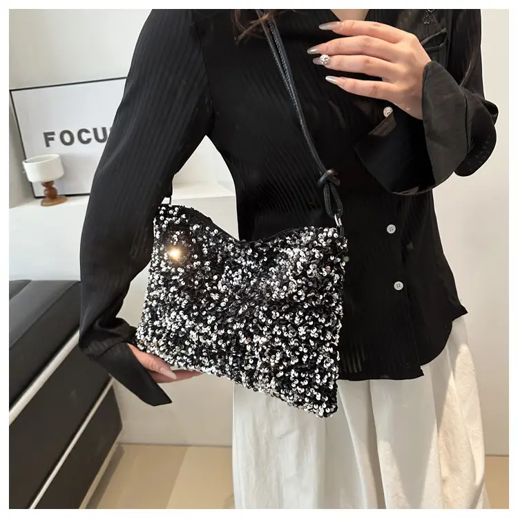 Stylish Sequin Shoulder Bag 2024 New Textile Casual Personalized Simple Crossbody Large Capacity Underarm Women's Trendy Bag — feature 13
