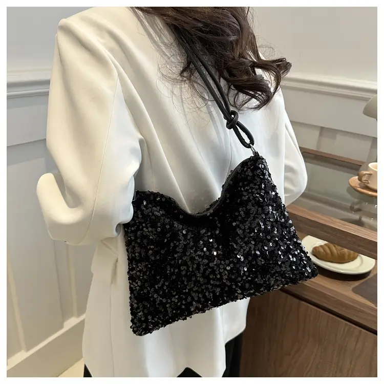 Stylish Sequin Shoulder Bag 2024 New Textile Casual Personalized Simple Crossbody Large Capacity Underarm Women's Trendy Bag — feature 15