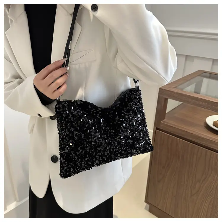 Stylish Sequin Shoulder Bag 2024 New Textile Casual Personalized Simple Crossbody Large Capacity Underarm Women's Trendy Bag — feature 16