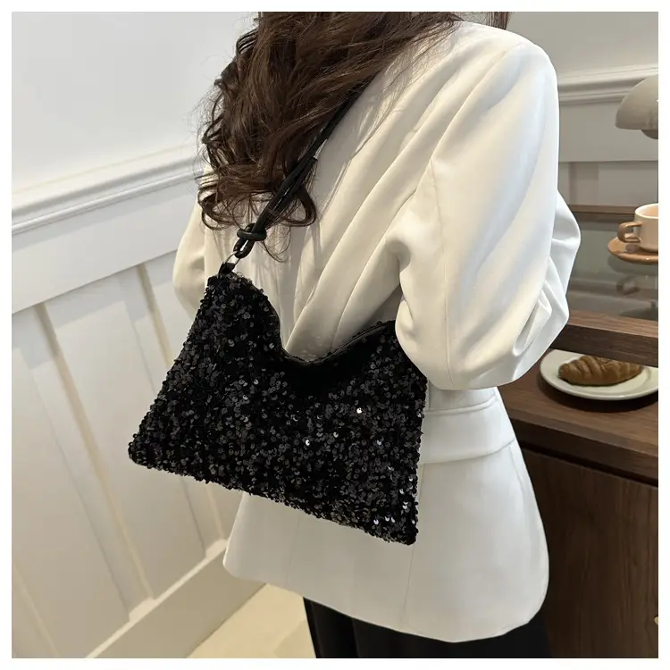 Stylish Sequin Shoulder Bag 2024 New Textile Casual Personalized Simple Crossbody Large Capacity Underarm Women's Trendy Bag — feature 18
