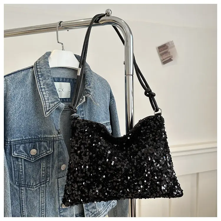 Stylish Sequin Shoulder Bag 2024 New Textile Casual Personalized Simple Crossbody Large Capacity Underarm Women's Trendy Bag — feature 20