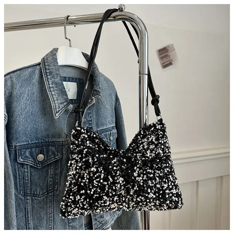 Stylish Sequin Shoulder Bag 2024 New Textile Casual Personalized Simple Crossbody Large Capacity Underarm Women's Trendy Bag — feature 21