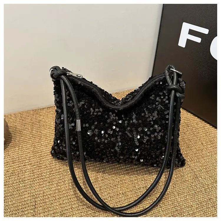 Stylish Sequin Shoulder Bag 2024 New Textile Casual Personalized Simple Crossbody Large Capacity Underarm Women's Trendy Bag — feature 22