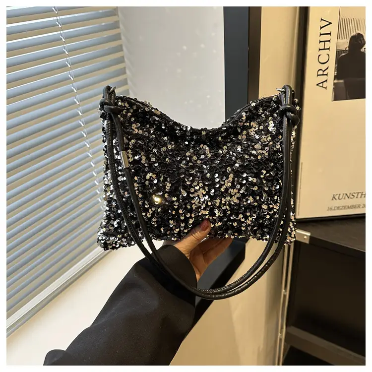 Stylish Sequin Shoulder Bag 2024 New Textile Casual Personalized Simple Crossbody Large Capacity Underarm Women's Trendy Bag — feature 24