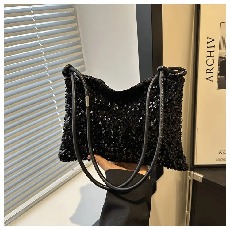 Stylish Sequin Shoulder Bag 2024 New Textile Casual Personalized Simple Crossbody Large Capacity Underarm Women's Trendy Bag — feature 25