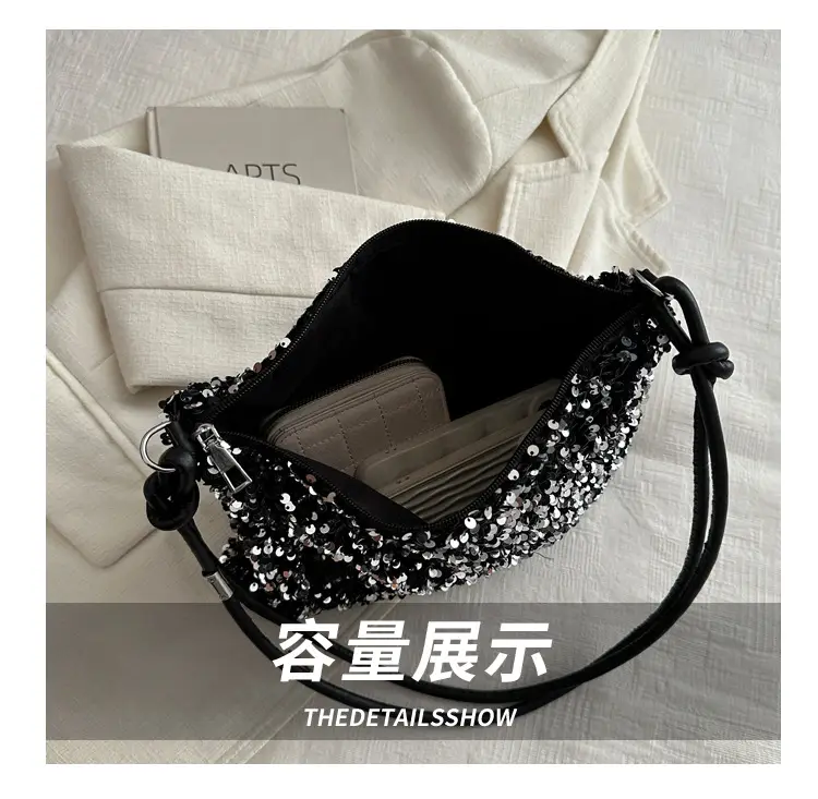 Stylish Sequin Shoulder Bag 2024 New Textile Casual Personalized Simple Crossbody Large Capacity Underarm Women's Trendy Bag — feature 7