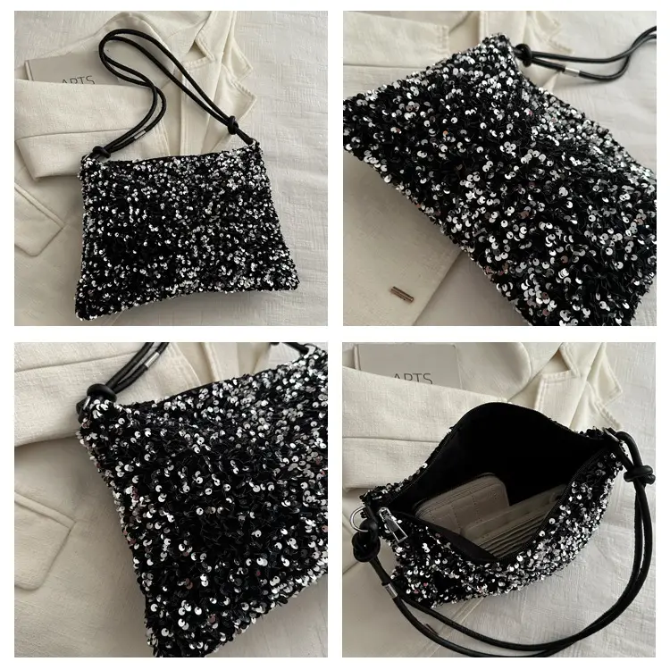 Stylish Sequin Shoulder Bag 2024 New Textile Casual Personalized Simple Crossbody Large Capacity Underarm Women's Trendy Bag — feature 8