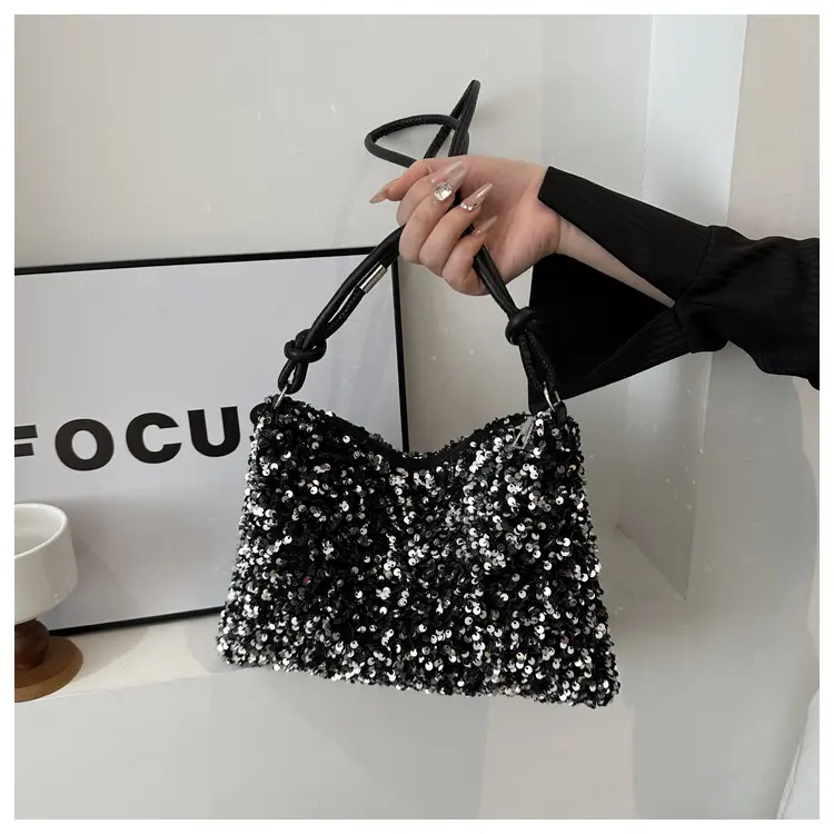 Stylish Sequin Shoulder Bag 2024 New Textile Casual Personalized Simple Crossbody Large Capacity Underarm Women's Trendy Bag — feature 9