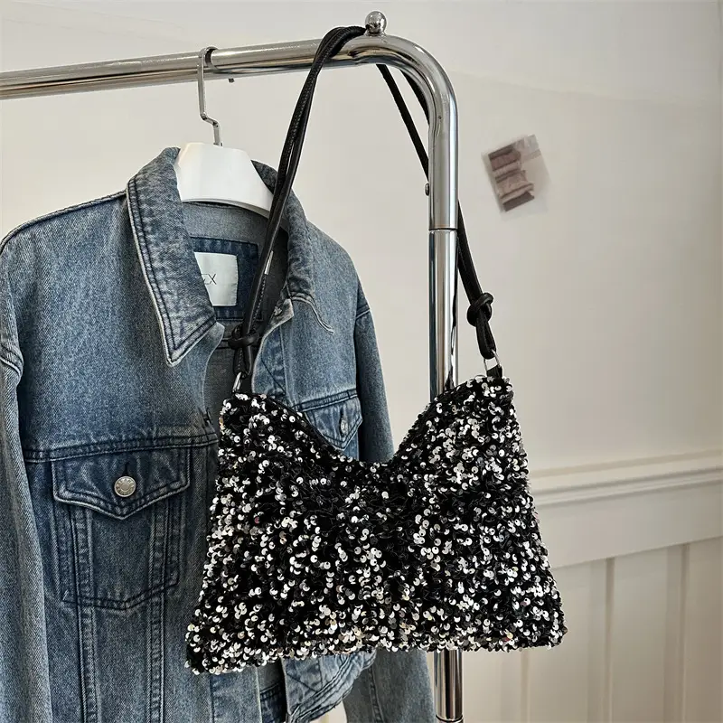Stylish Sequin Shoulder Bag 2024 New Textile Casual Personalized Simple Crossbody Large Capacity Underarm Women's Trendy Bag