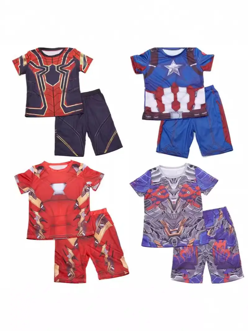 Iron Man Spiderman Captain America Clothes Children's Short-sleeved Summer suit Costsize Costsize June 1 Children's Day