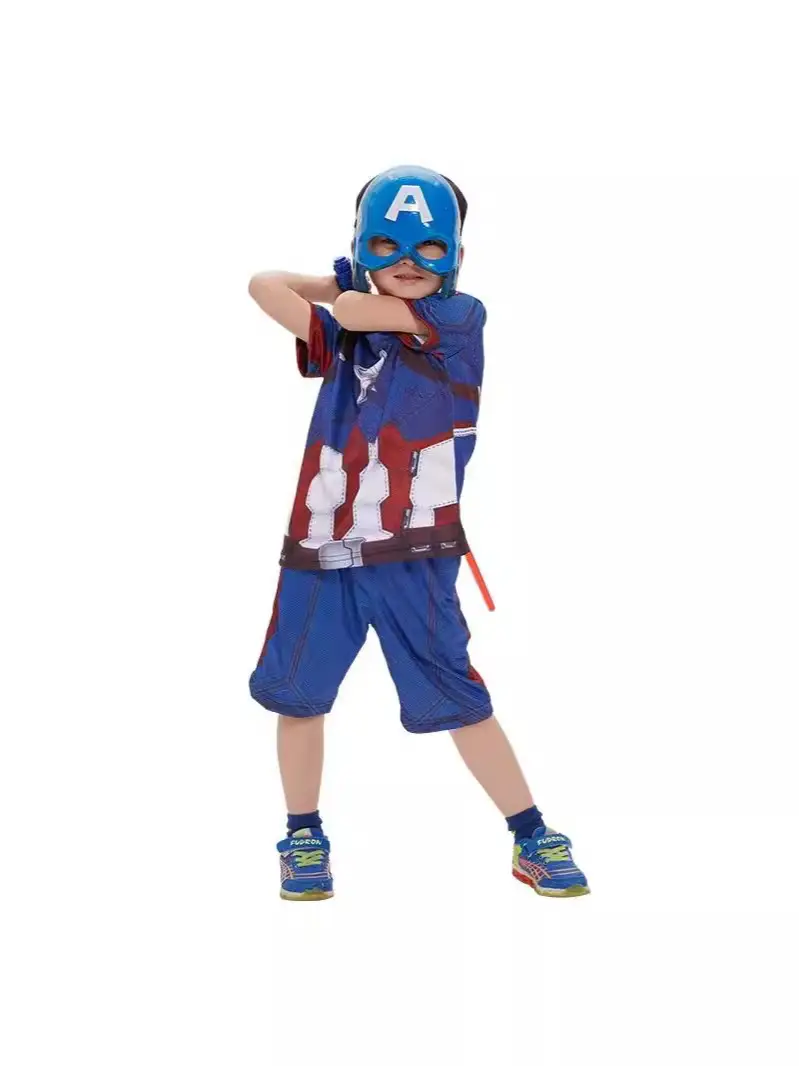 Iron Man Spiderman Captain America Clothes Children's Short-sleeved Summer suit Costsize Costsize June 1 Children's Day