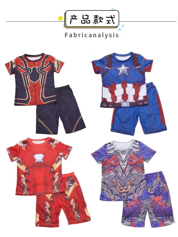 Iron Man Spiderman Captain America Clothes Children's Short-sleeved Summer suit Costsize Costsize June 1 Children's Day — feature 2