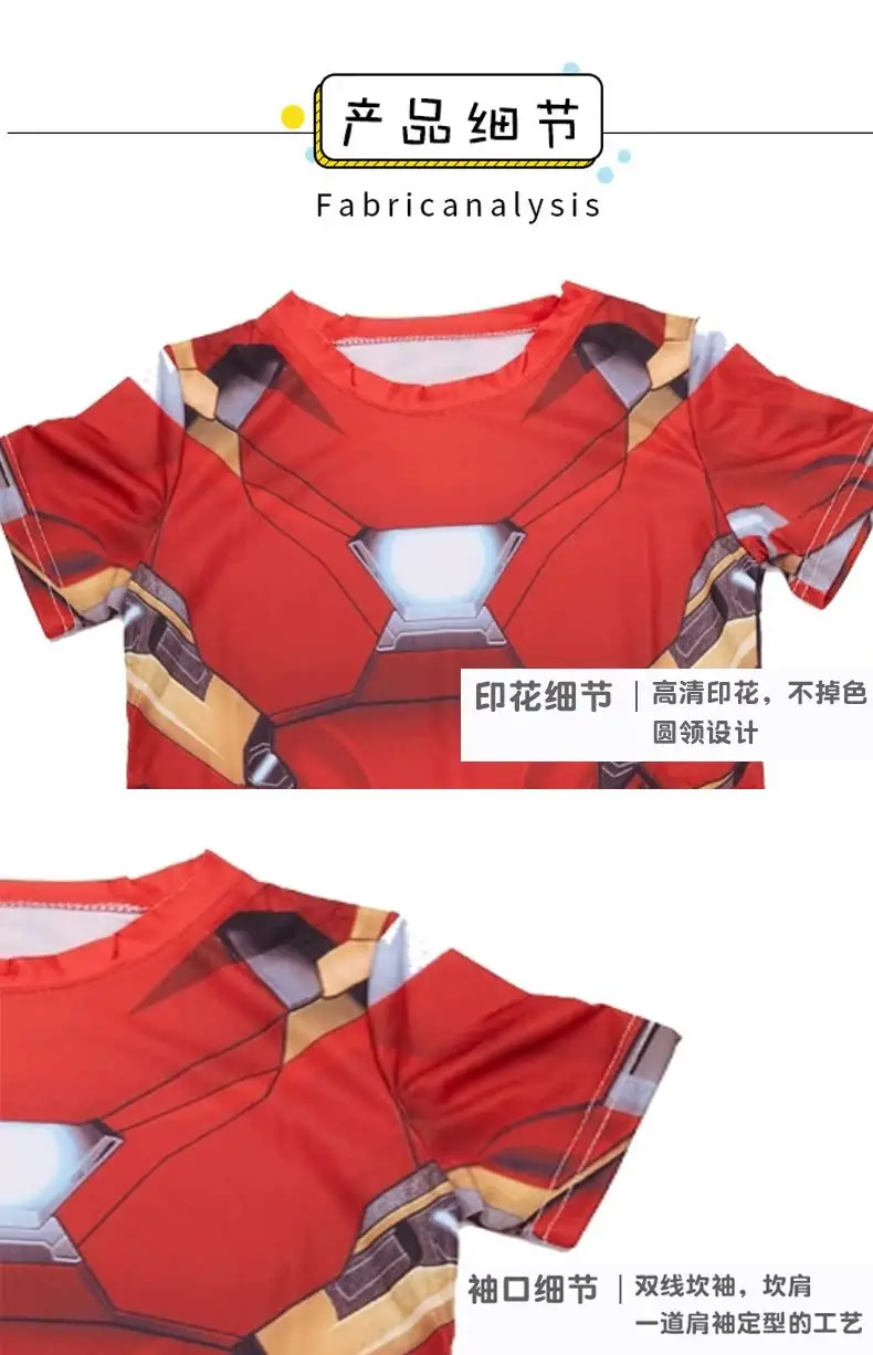 Iron Man Spiderman Captain America Clothes Children's Short-sleeved Summer suit Costsize Costsize June 1 Children's Day — feature 3