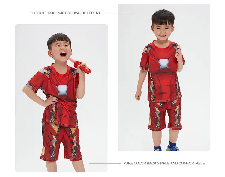 Iron Man Spiderman Captain America Clothes Children's Short-sleeved Summer suit Costsize Costsize June 1 Children's Day — feature 8