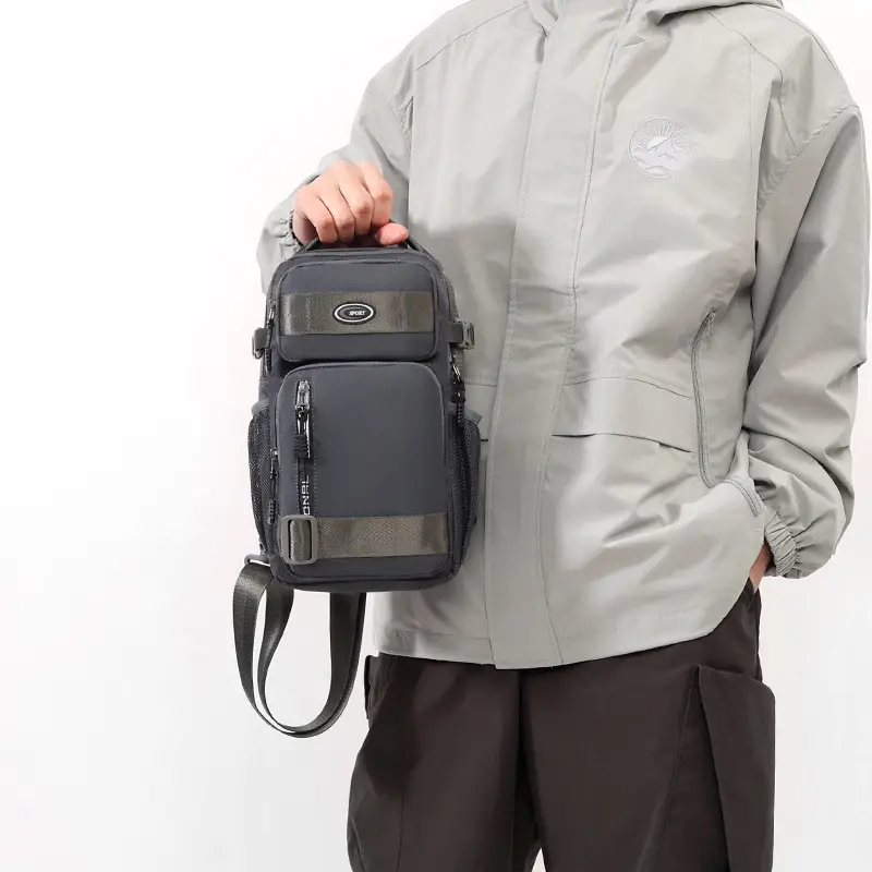 Men's Korean Style Shoulder Bag Large Capacity Grey - Image 7