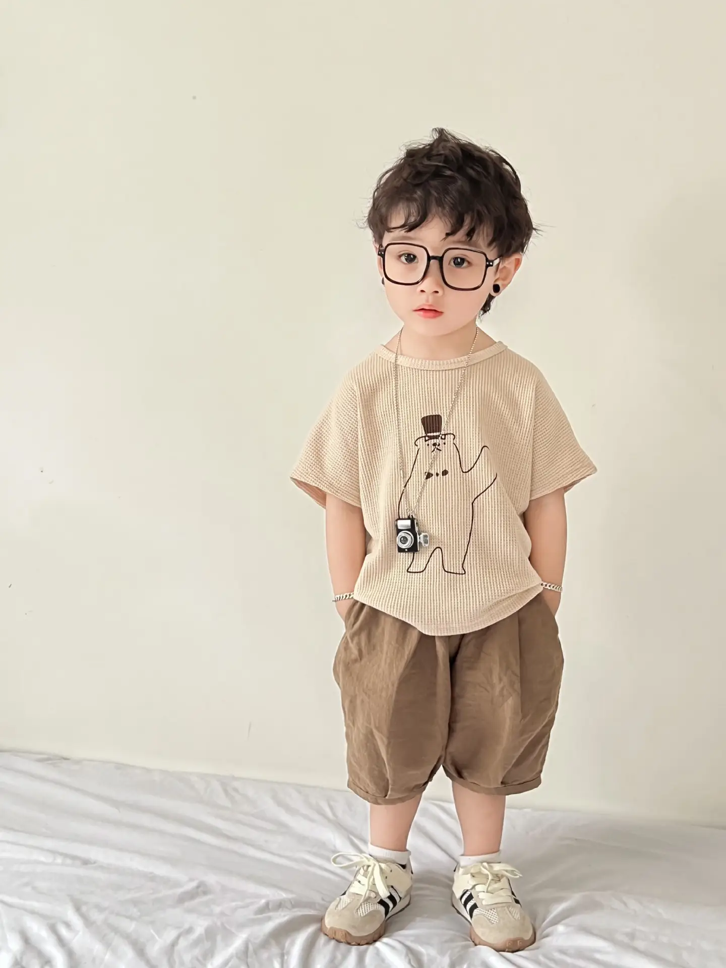 Boys' Korean Print Short Sleeve T-Shirt Beige - Image 2