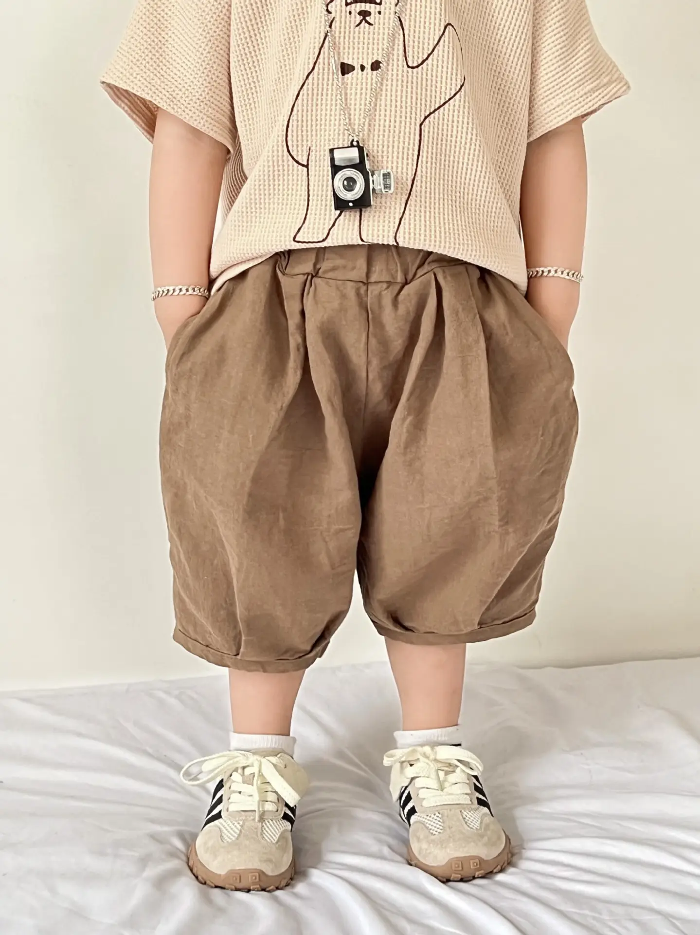 Boys' Korean Print Short Sleeve T-Shirt Beige - Image 4