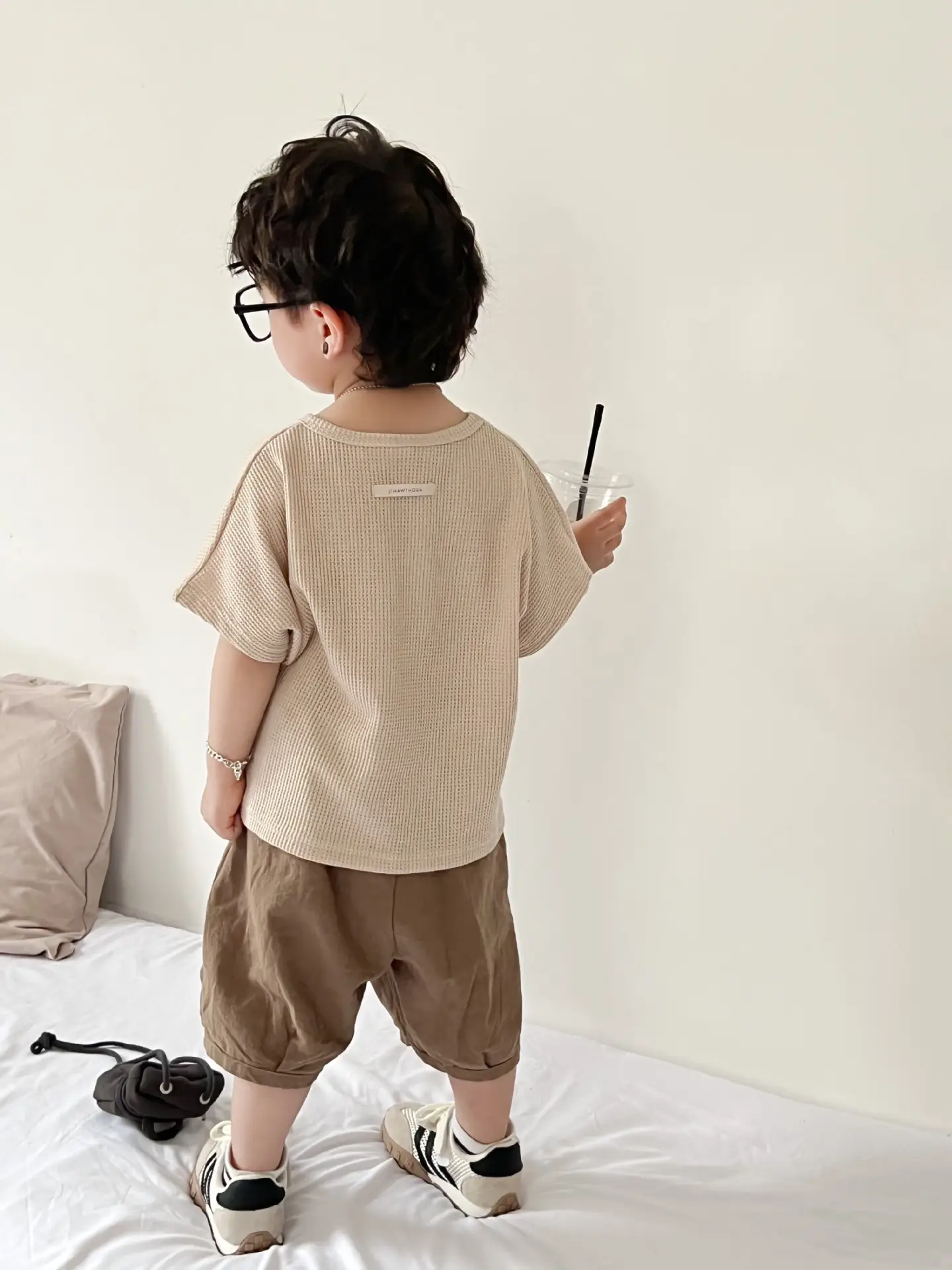 Boys' Korean Print Short Sleeve T-Shirt Beige - Image 6
