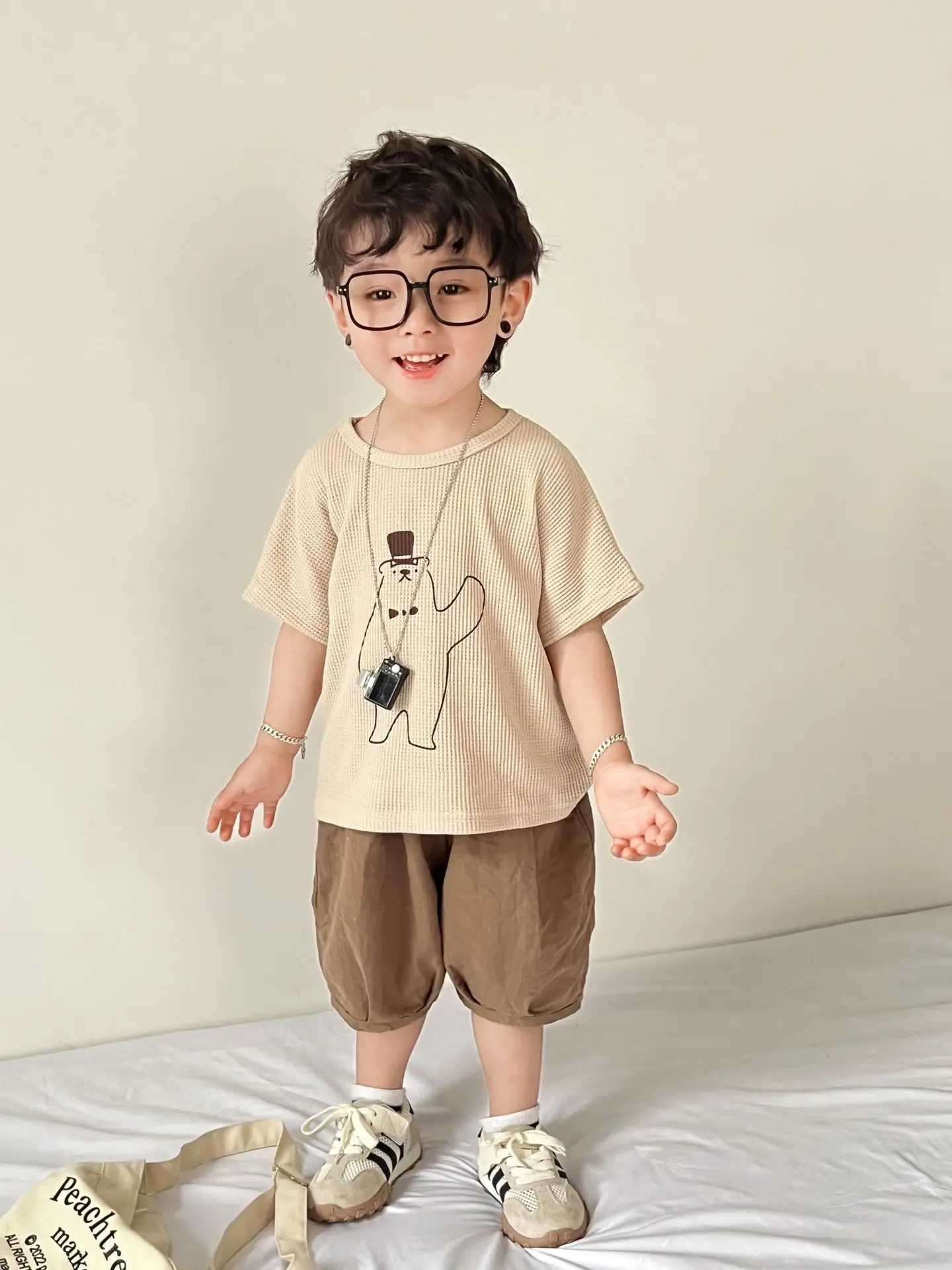 Boys' Korean Print Short Sleeve T-Shirt Beige — feature 10