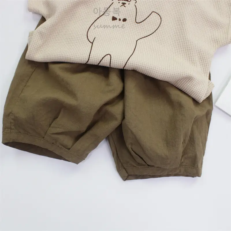 Boys' Korean Print Short Sleeve T-Shirt Beige — feature 15