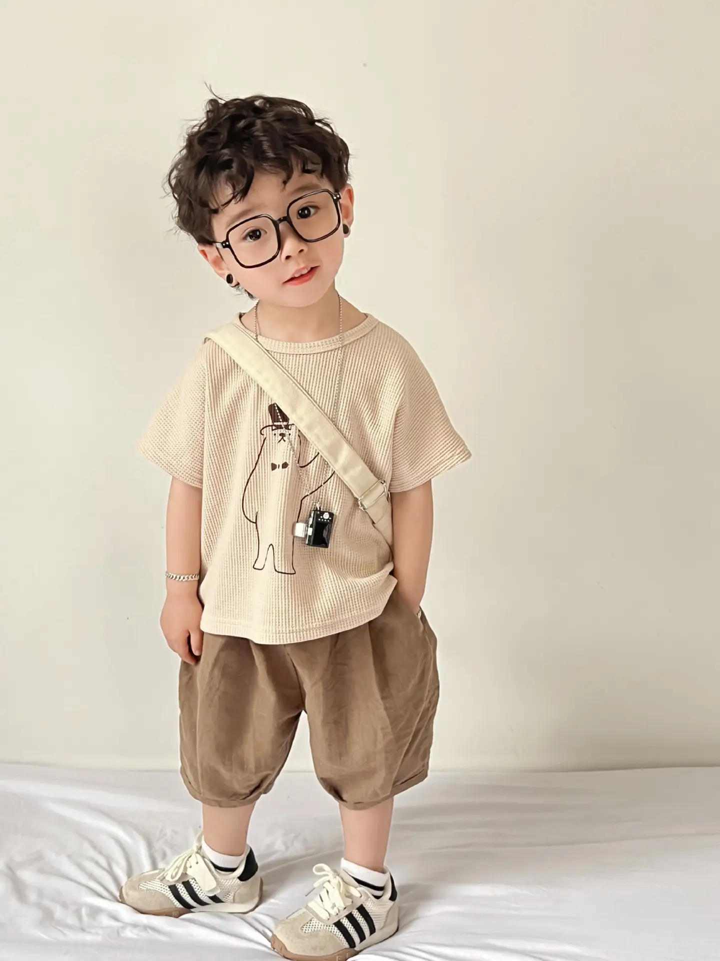 Boys' Korean Print Short Sleeve T-Shirt Beige — feature 6
