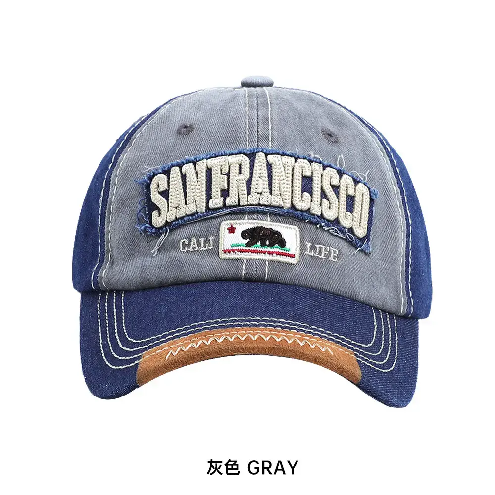 Retro Women's Embroidered Letter Baseball Cap Gray - Image 4