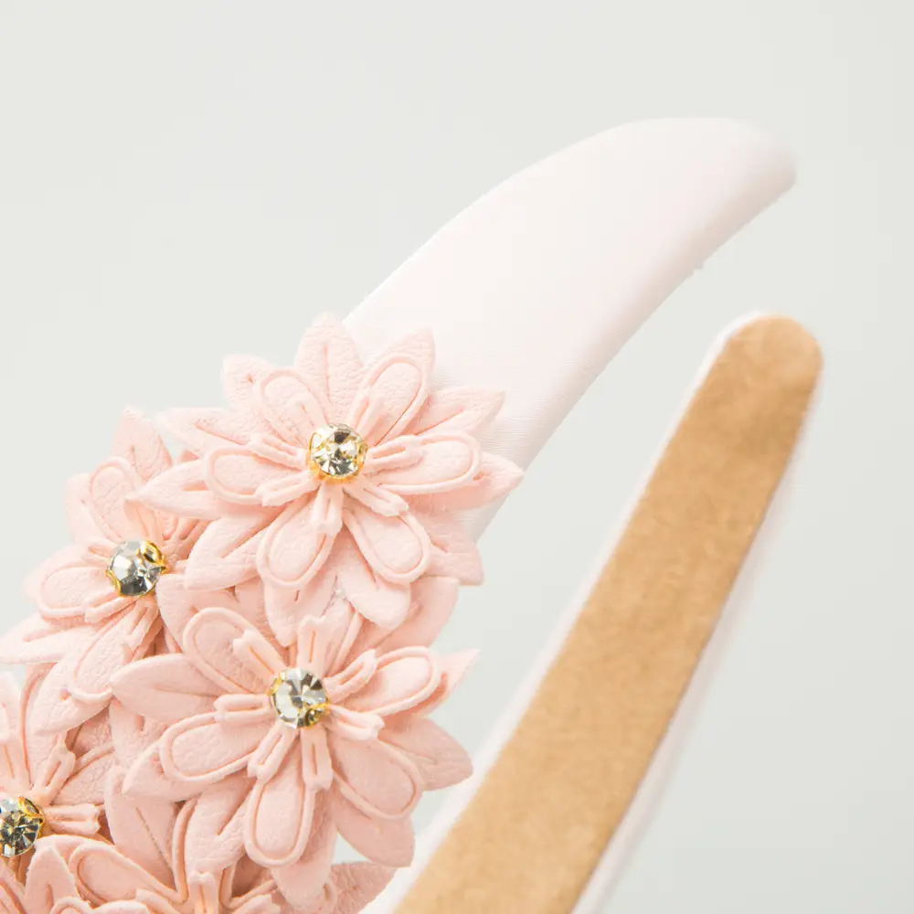 European American New Multi-layer Leather Flower Hair Hoop Women's Sponge High Cranial Top Diamond Super Fairy Solid Color Korean Mori Hair Accessories - Image 7