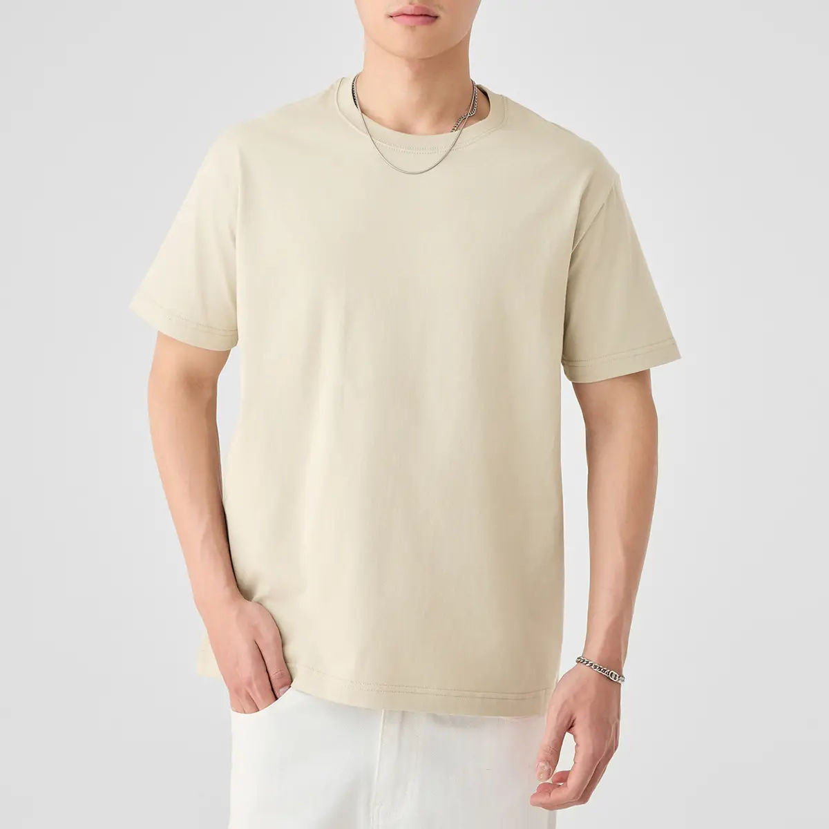 Men's Cream Combed Cotton T-Shirt 230g