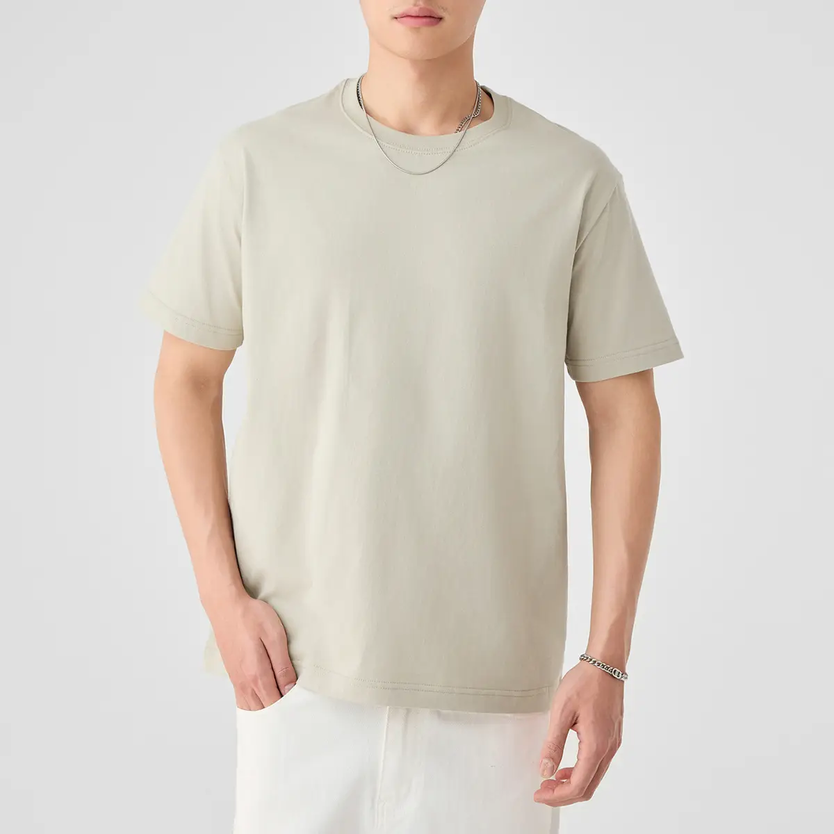 Men's Cream Combed Cotton T-Shirt 230g