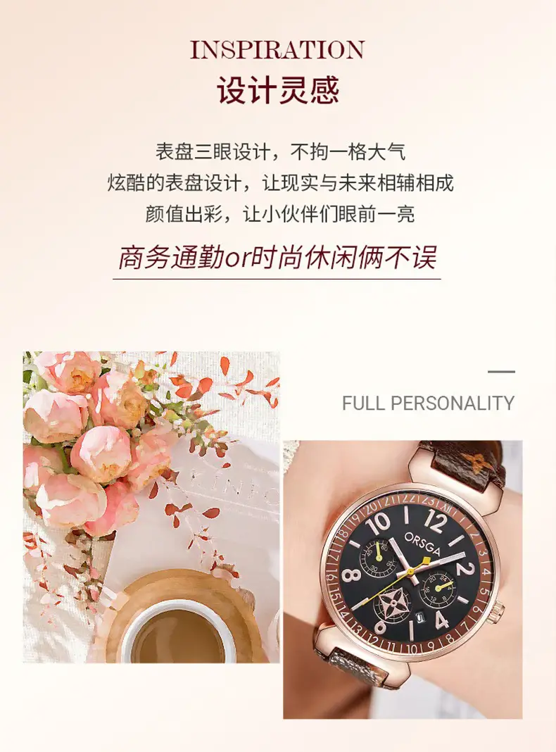 ORSGA Women's Black Quartz Calendar Watch — feature 4