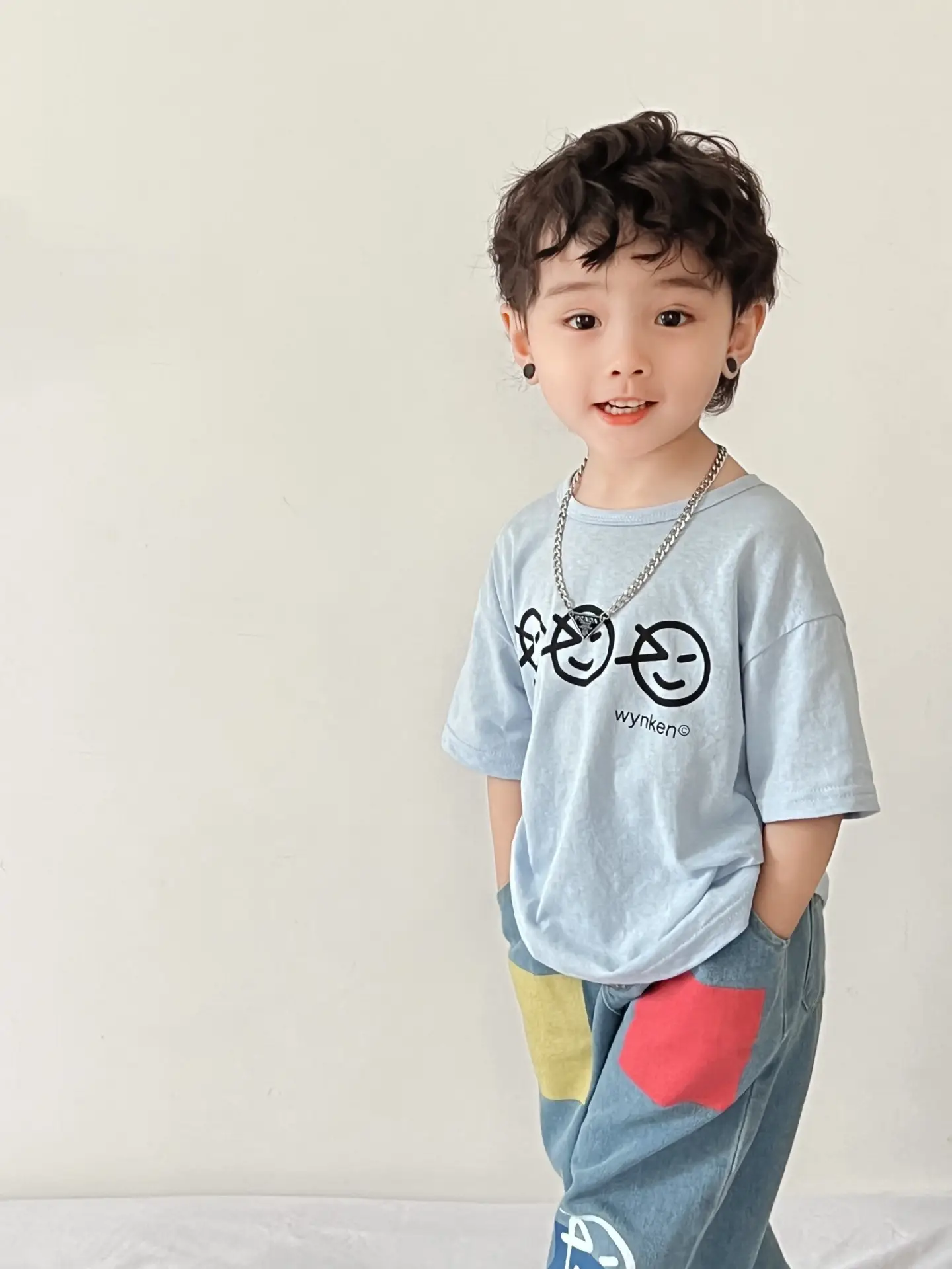 Kids T-Shirt Blue Smile Print Loose Summer Wear — feature 7