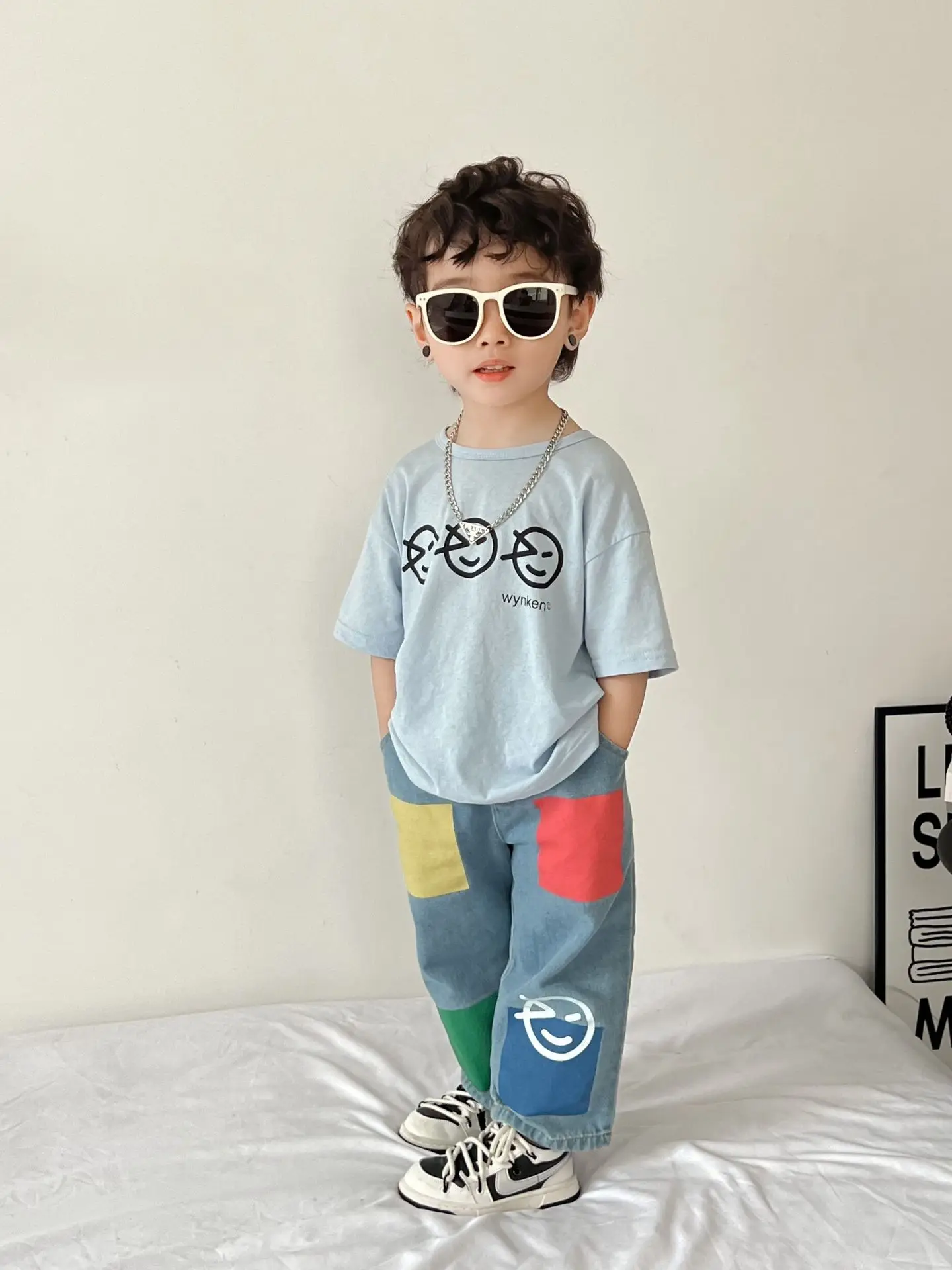 Kids T-Shirt Blue Smile Print Loose Summer Wear — feature 6