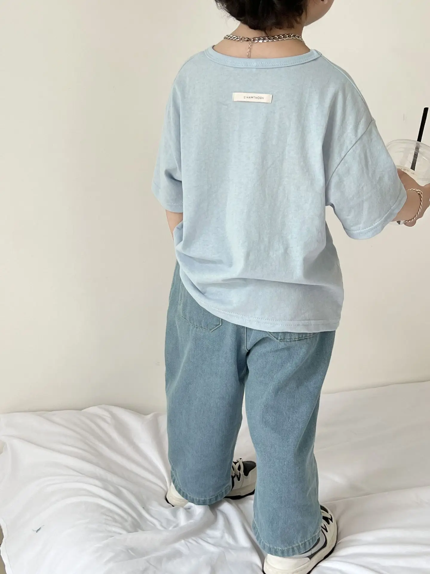 Kids T-Shirt Blue Smile Print Loose Summer Wear — feature 9
