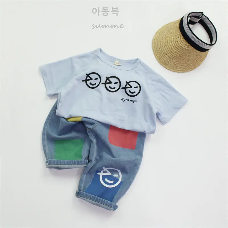 Kids T-Shirt Blue Smile Print Loose Summer Wear — feature 10