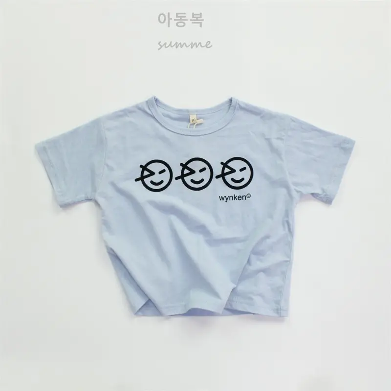 Kids T-Shirt Blue Smile Print Loose Summer Wear — feature 16
