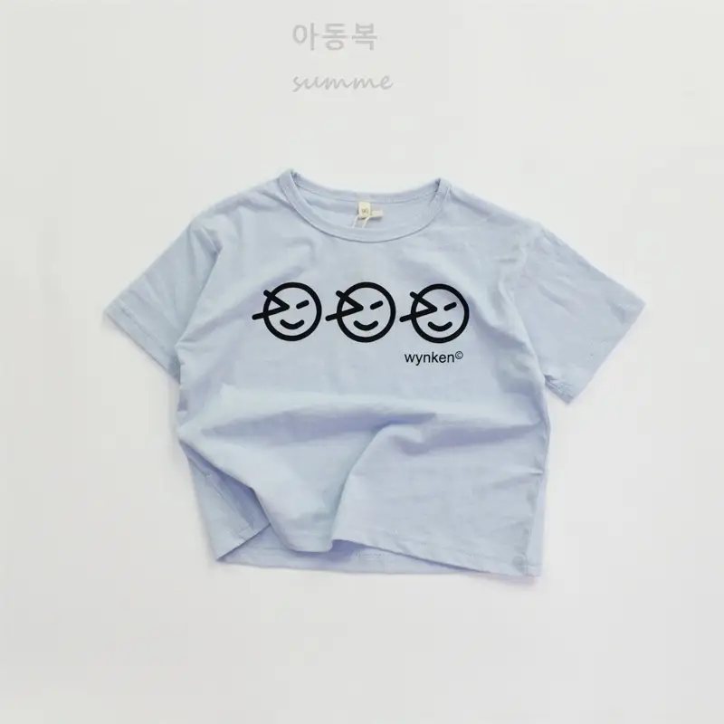 Kids T-Shirt Blue Smile Print Loose Summer Wear — feature 11