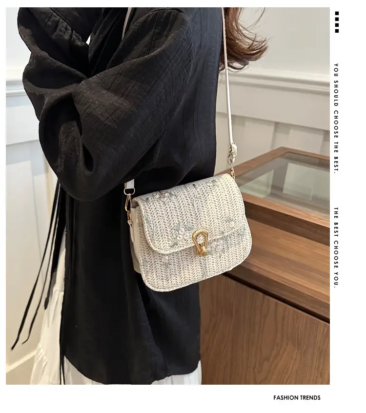 Women Woven Crossbody Bag Summer Beige Lace Flower — feature 1